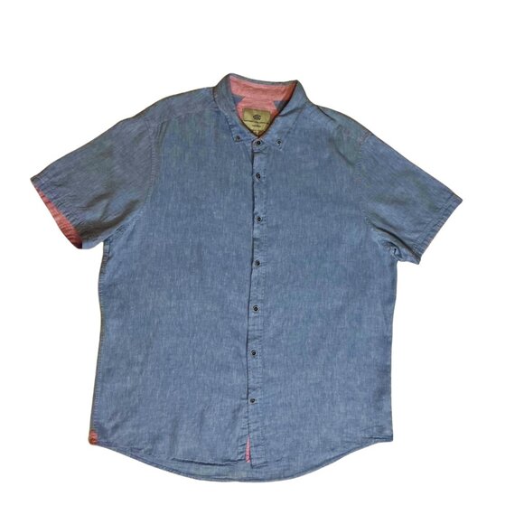 Report Collection Men's Shirt XL Linen Blend Button Down Short Sleeves Pink Trim - Picture 2 of 9